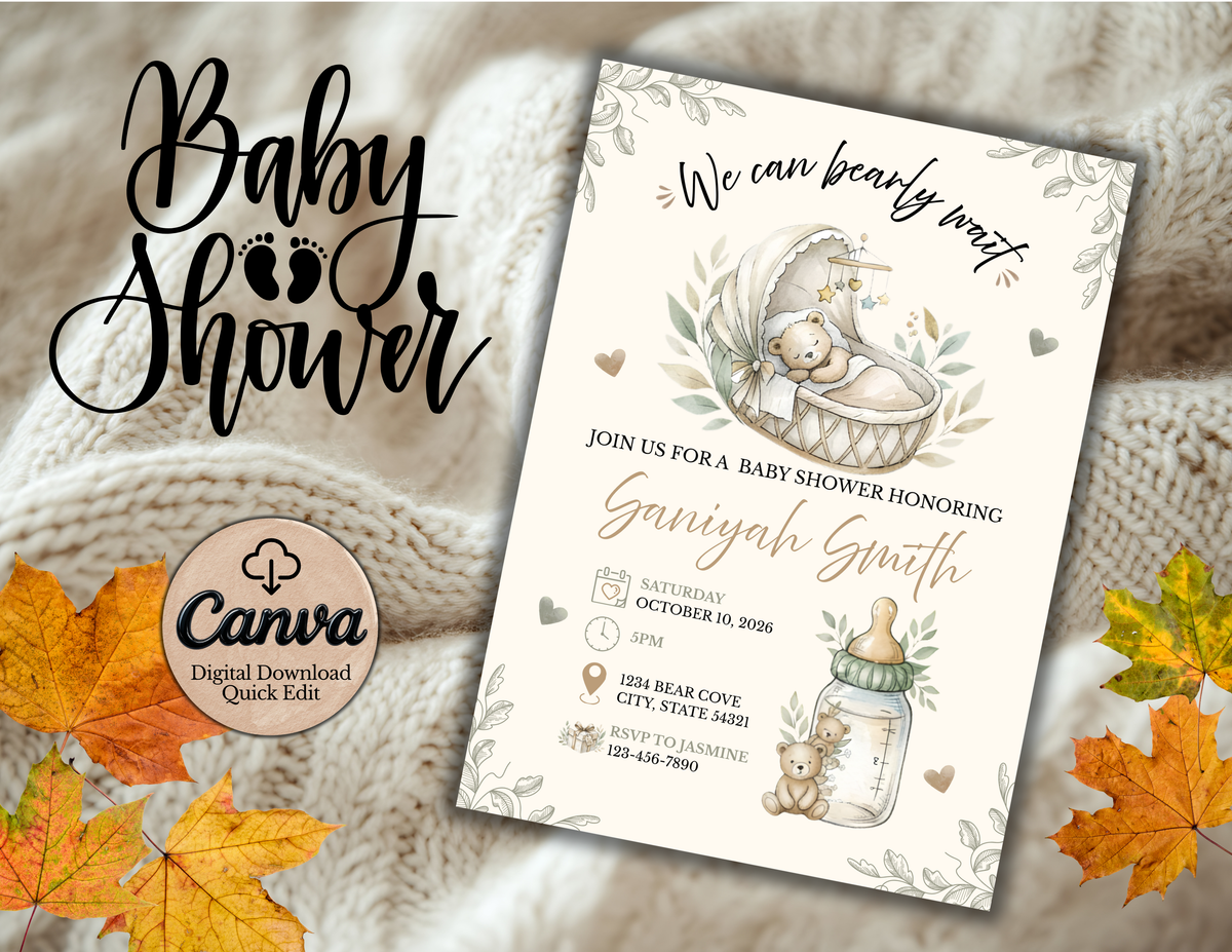 NEUTRAL BEAR BABY SHOWER INVITE