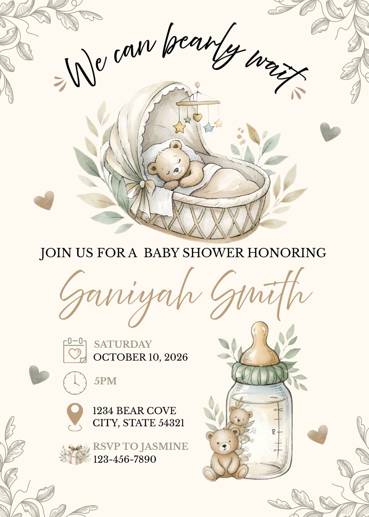 NEUTRAL BEAR BABY SHOWER INVITE
