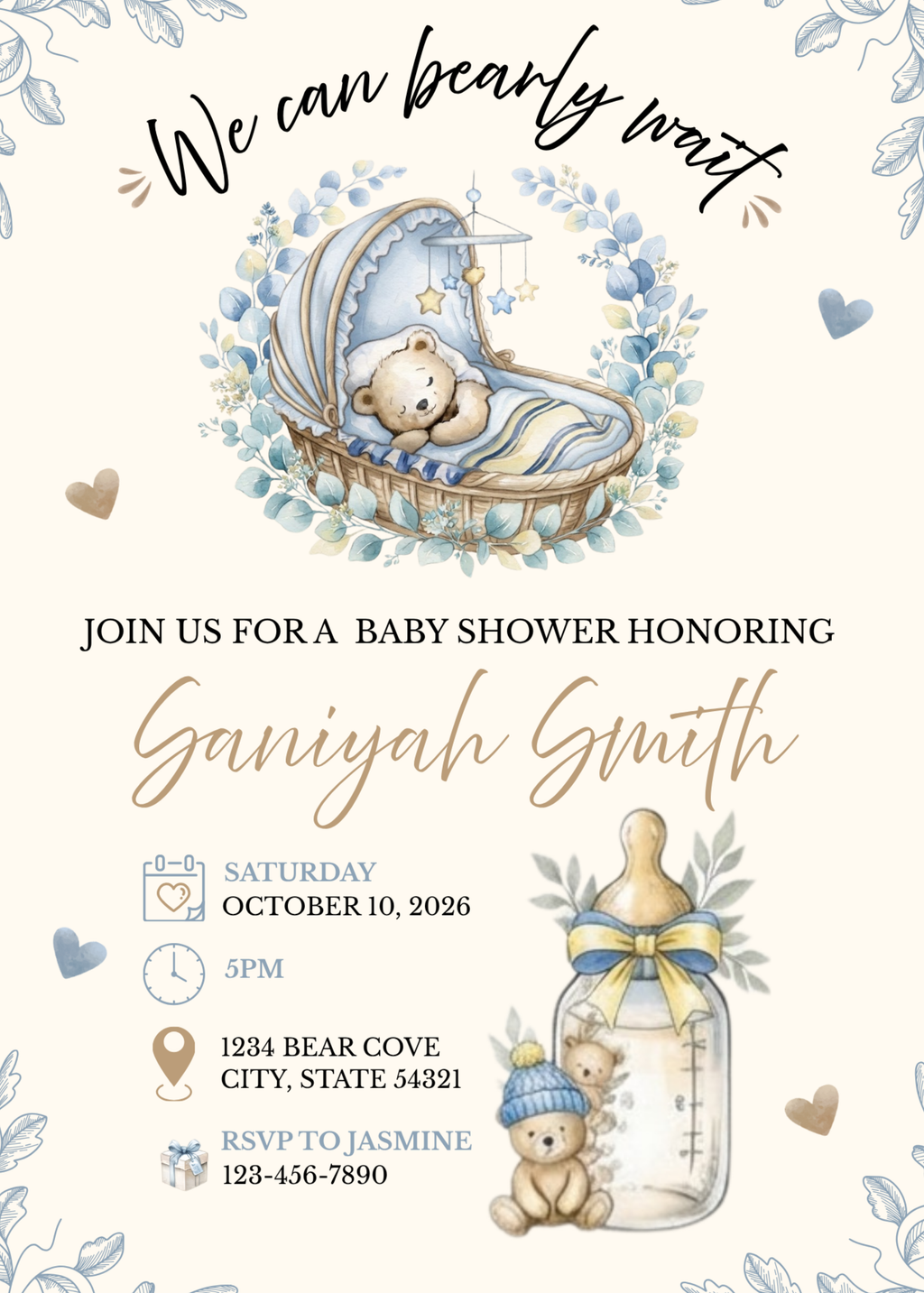 NEUTRAL BEAR BABY SHOWER INVITE