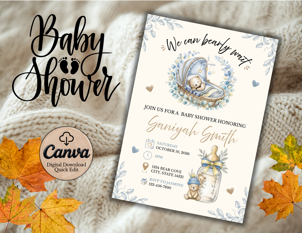 NEUTRAL BEAR BABY SHOWER INVITE