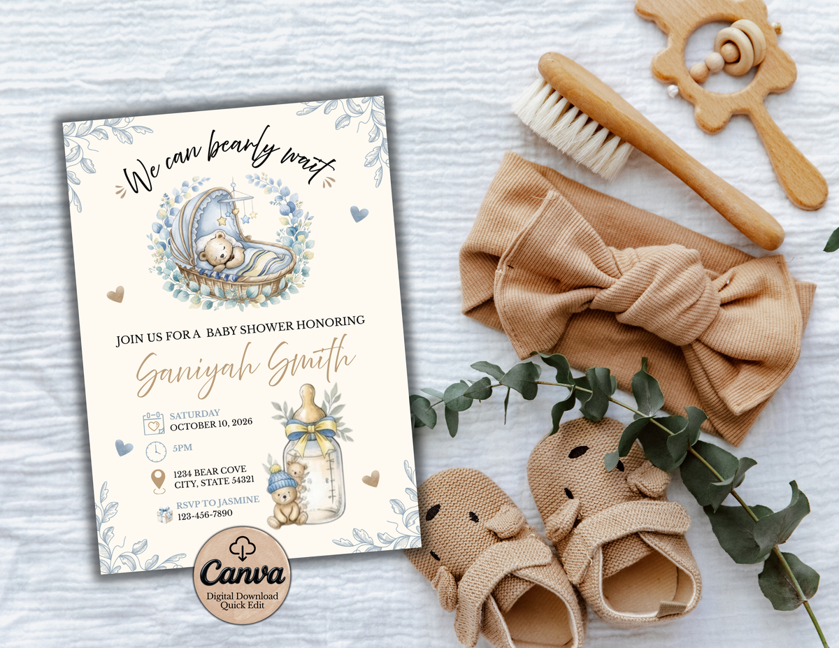 NEUTRAL BEAR BABY SHOWER INVITE